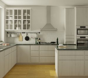 Luxury house kitchen looks bright with expansive white cabinets 